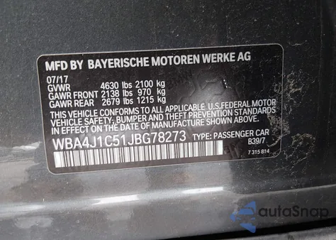 2018 BMW 430I Gran Coupe from USA, damaged, VIN WBA4J1C51JBG78273